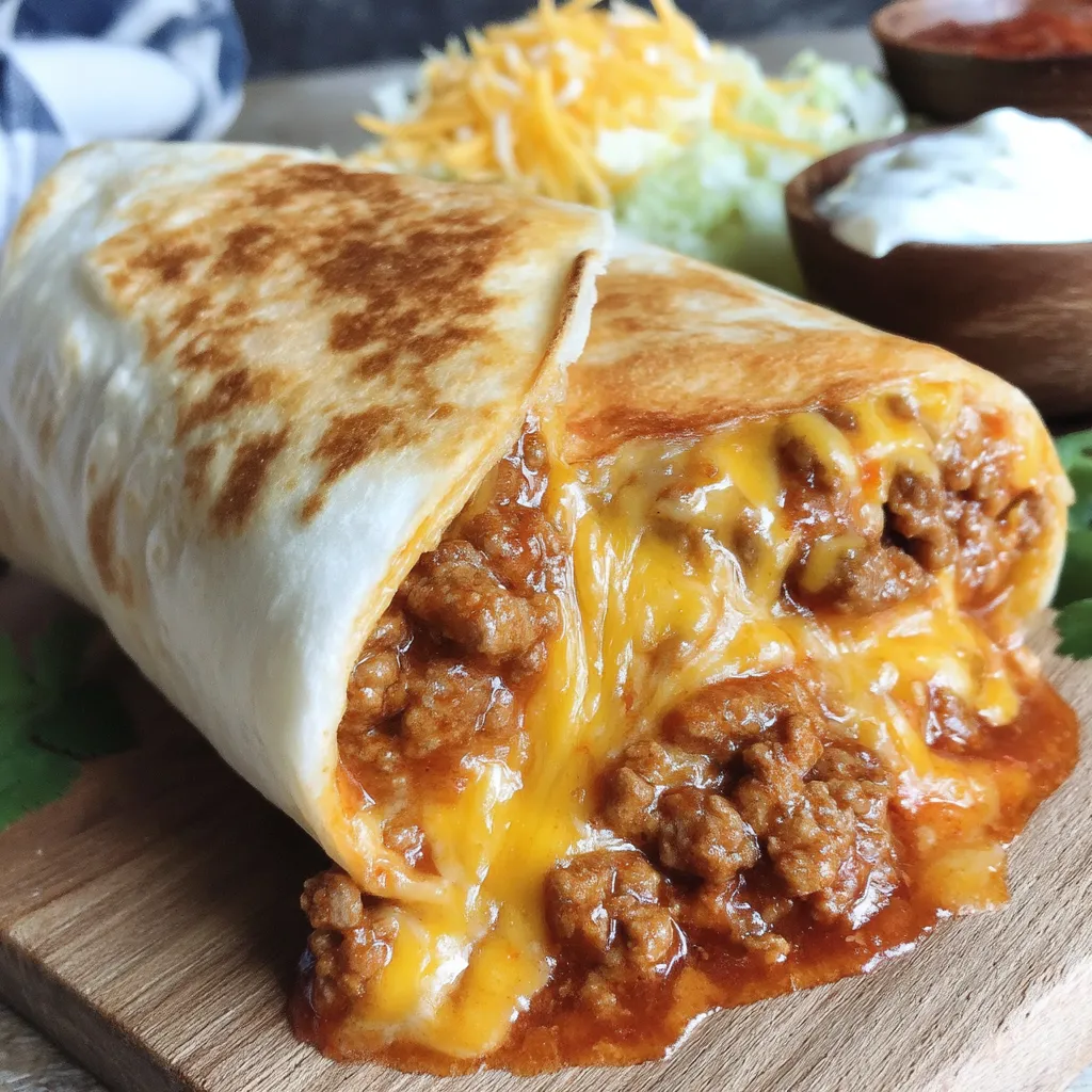 Ein Burrito mit Chili und Käse.