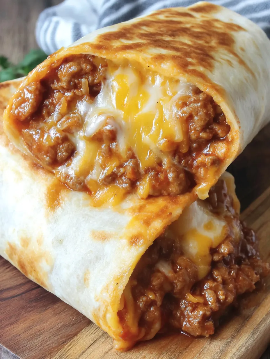Ein Burrito mit Chili und Käse.
