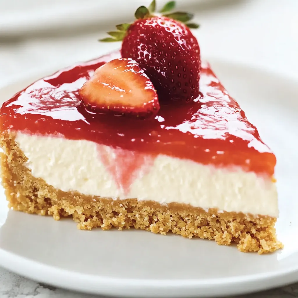 Eine Strawberry-Topping auf einem Stück Käse auf einem weißen Teller.