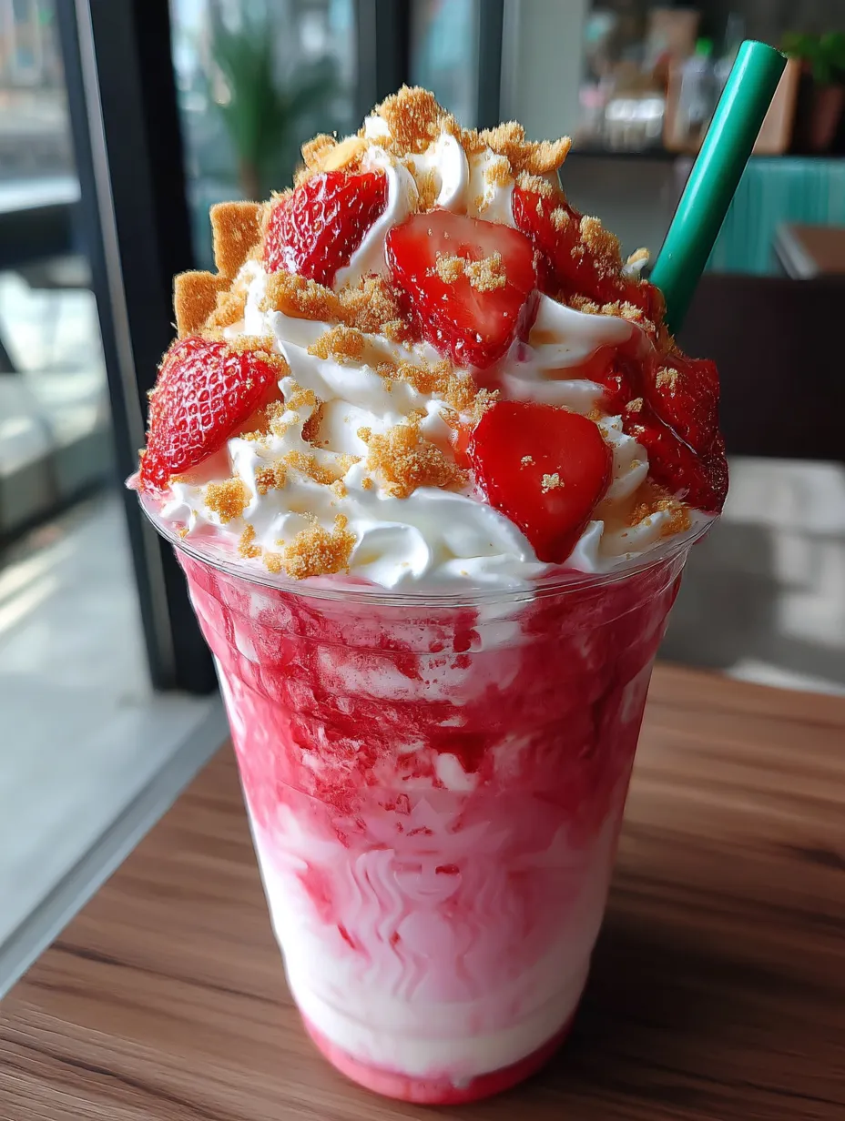 Ein Starbucks Erdbeer-Shortcake-Frappuccino mit Strawberries und Whipped Cream.