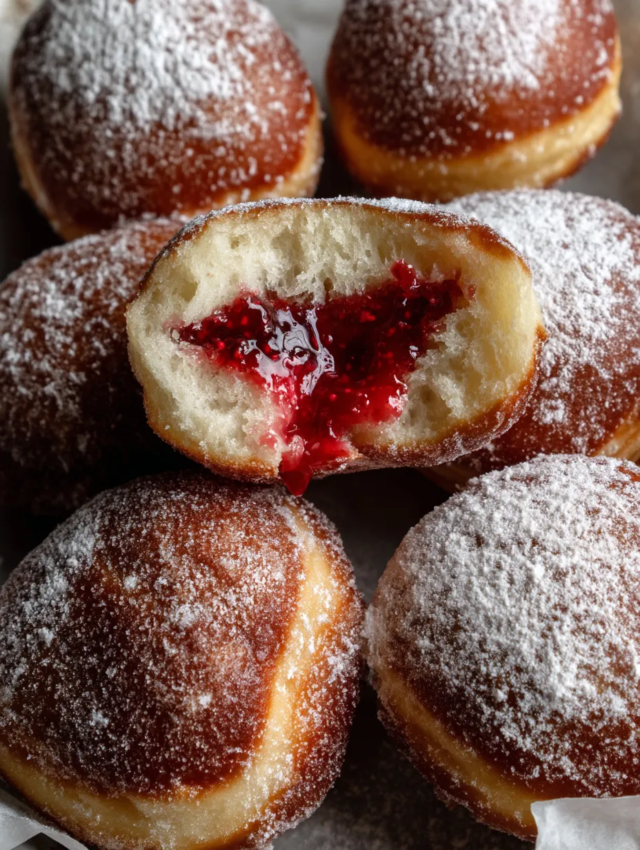 Berliner - Deutsche Marmeladenkrapfen mit einer Schmelzung von Joghurt und Marmelade.