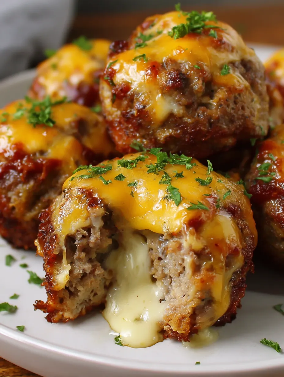 Eine Platte mit Hackbraten-H&auml;ppchen, die mit K&auml;se gef&uuml;llt sind.