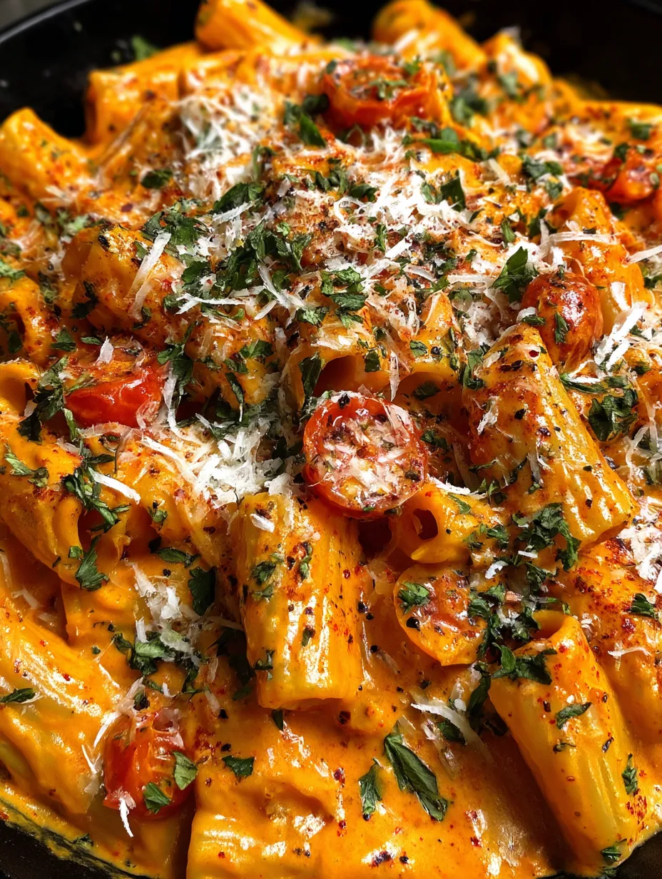 A plate of pasta with tomatoes and cheese.