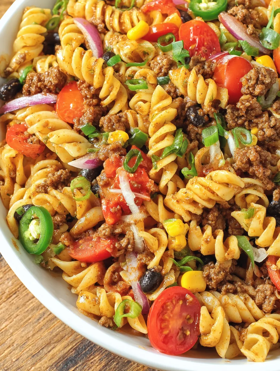 Ein großes, fülliges Becher mit Nudelsalat, Tomaten, Zwiebeln, Oregano und Rindfleisch.