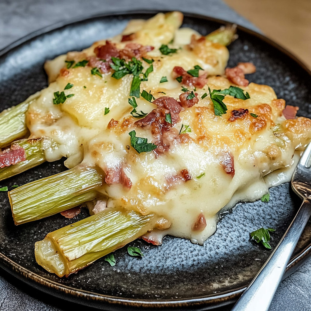 Ein Plate mit zwei Baumstangen, die mit K&auml;se und Zwiebeln garniert sind.