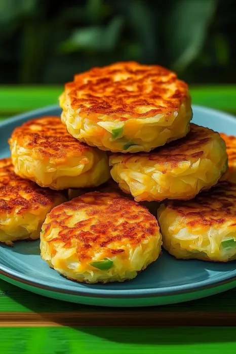 Eine Platte mit sechs golden getrockneten Pancakes, die auf einem Teller liegen.