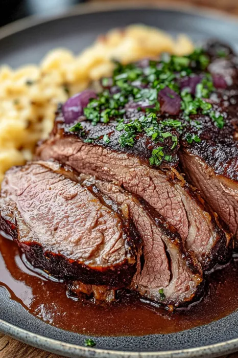 Rindersteak mit gr&uuml;nen Zwiebeln und Parsley.