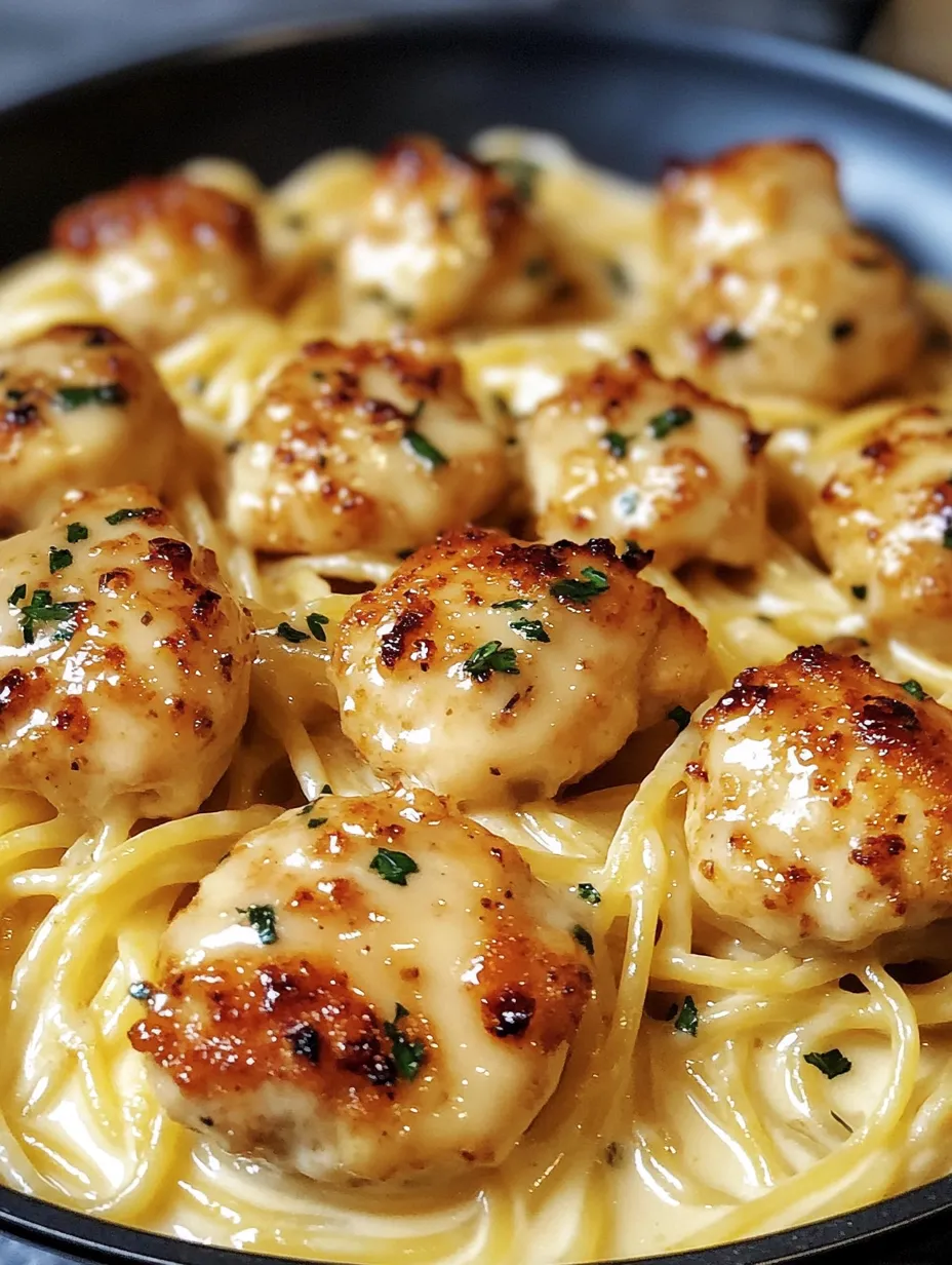 Hähnchenbrustfilets mit Knoblauchbutter und cremiger Parmesan-Pasta.