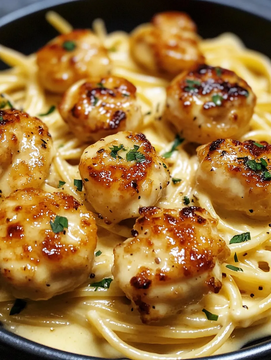 Hähnchenbrustfilets mit Knoblauchbutter und cremiger Parmesan-Pasta.