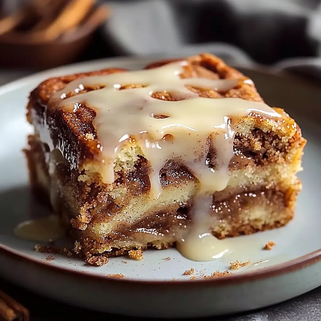 Ein Stück Kuchen mit einer Schicht Vanille-Sirup auf einem Plate.