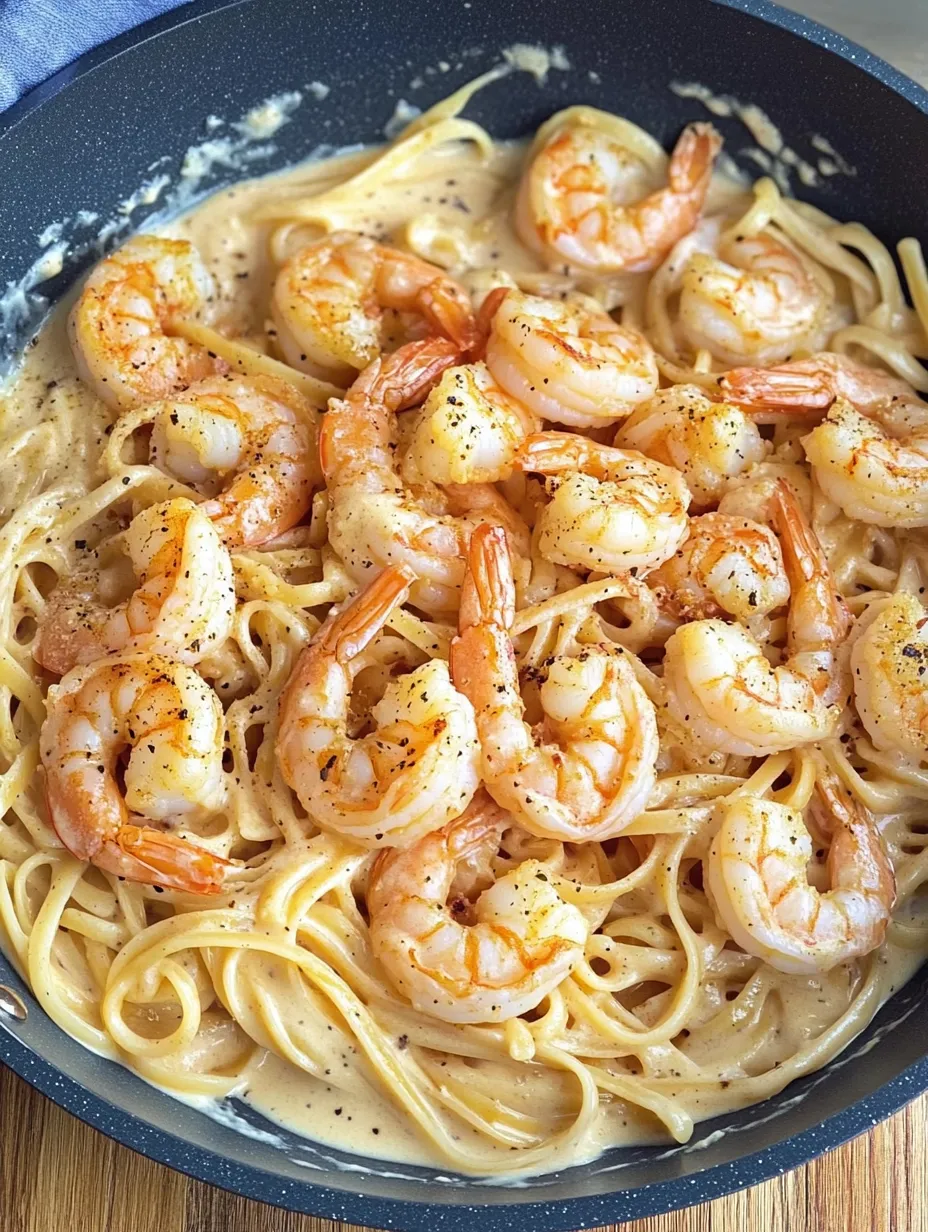 Eine Schüssel mit Pasta und Shrimp.