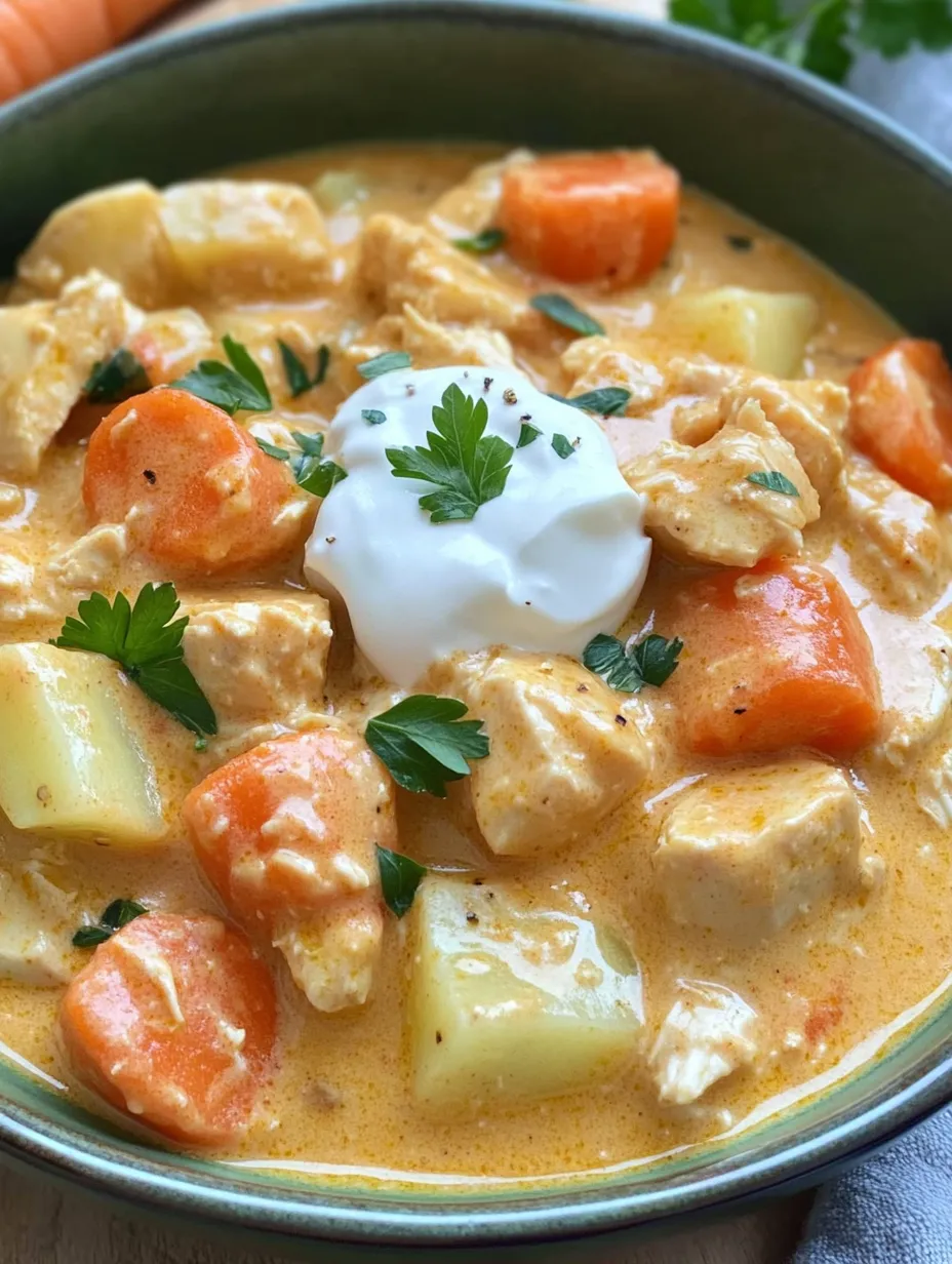 Ein Bild von einer Schüssel mit einer cremigen Suppe, die mit Zwiebeln und Kartoffeln garniert ist.