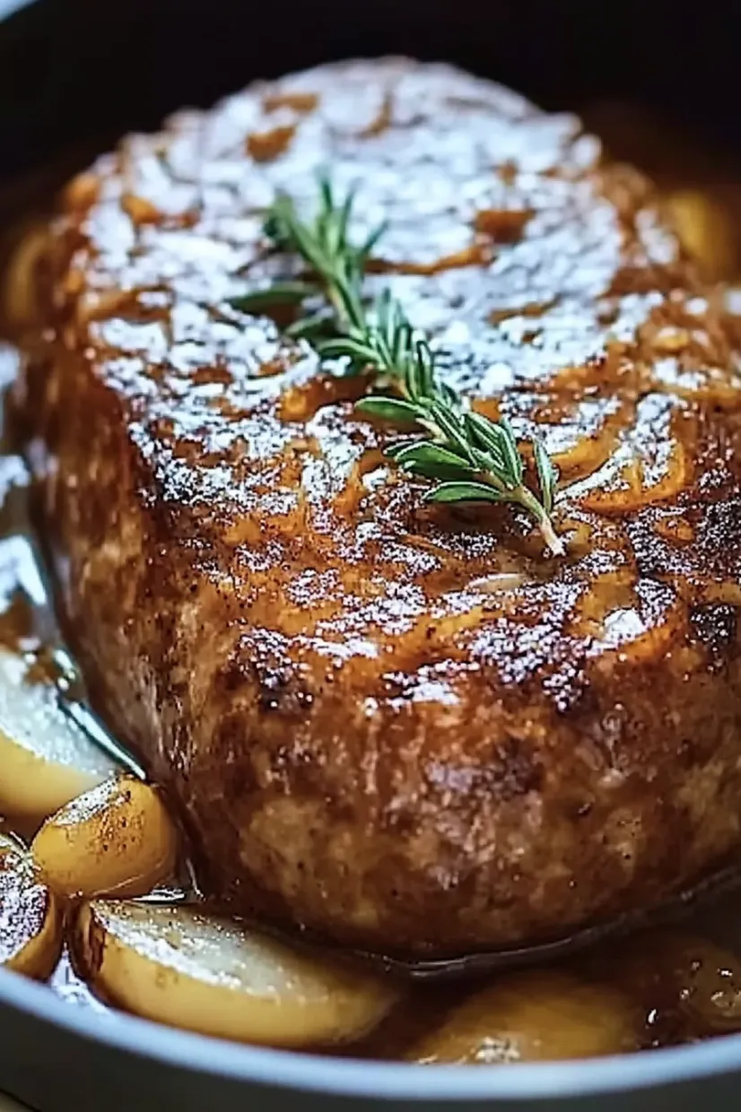 Eine Wurst mit Zwiebel und Thymian.