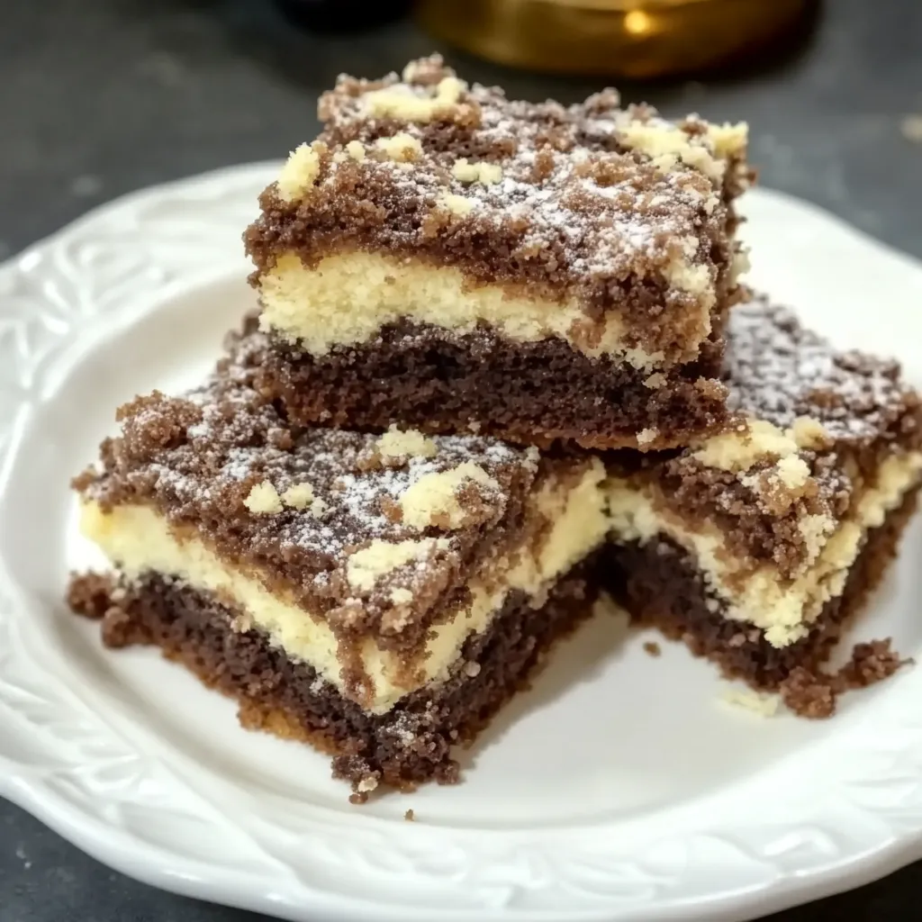 Ein weißer Teller mit 4 Stücken Brownie mit Schokoladenglasur.