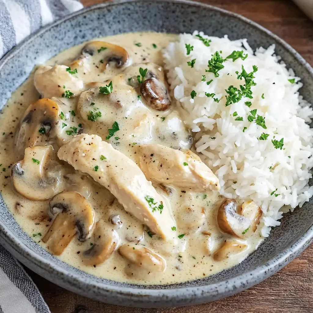 Ein Schalen mit Rice und Mushrooms.