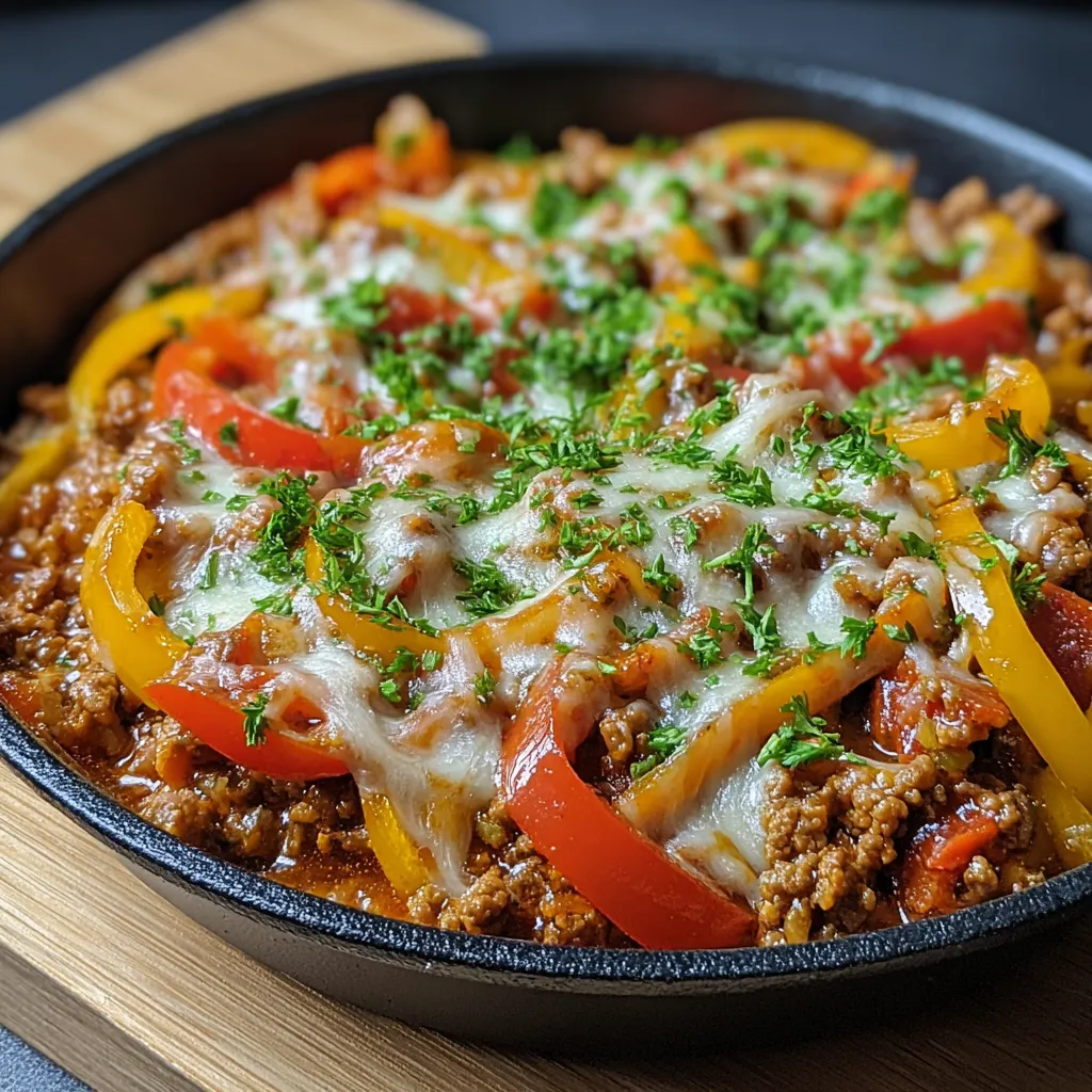 Ein Schmelztopf mit einer Mischung aus Käse, Tomaten, Paprika und Zwiebeln.