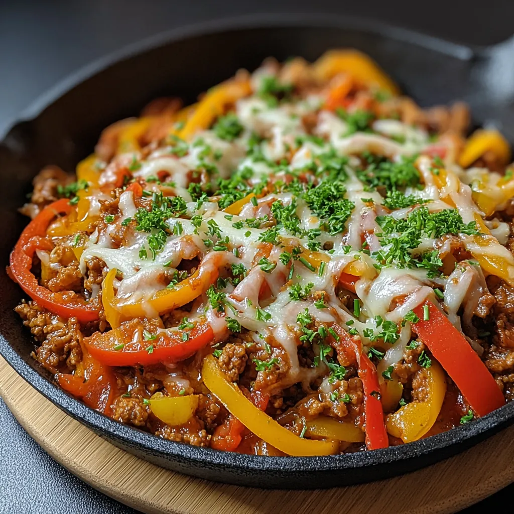 Ein Schmelztopf mit einer Mischung aus Käse, Tomaten, Paprika und Zwiebeln.