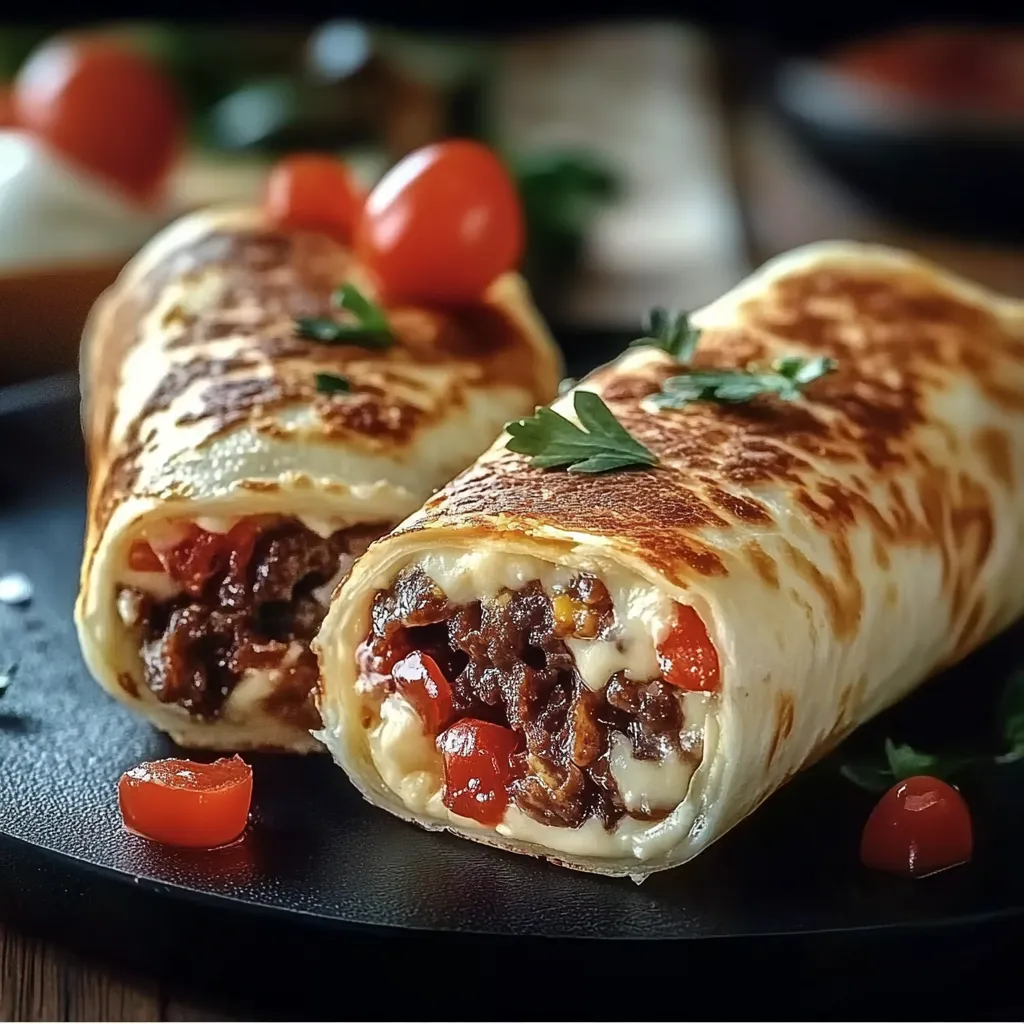 Ein Schmelztortilla mit Tomaten und Käse auf einem Teller.