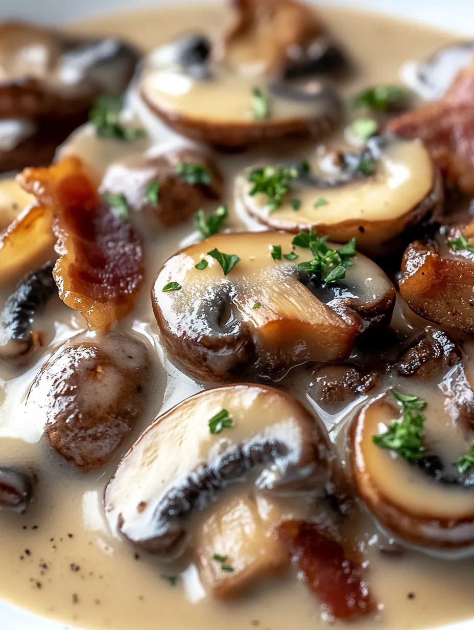 Eine Schüssel mit Mushrooms und Bacon.