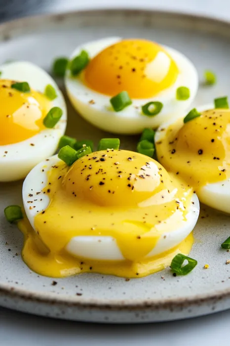 Eier mit gerösteten Zwiebeln und Käse.