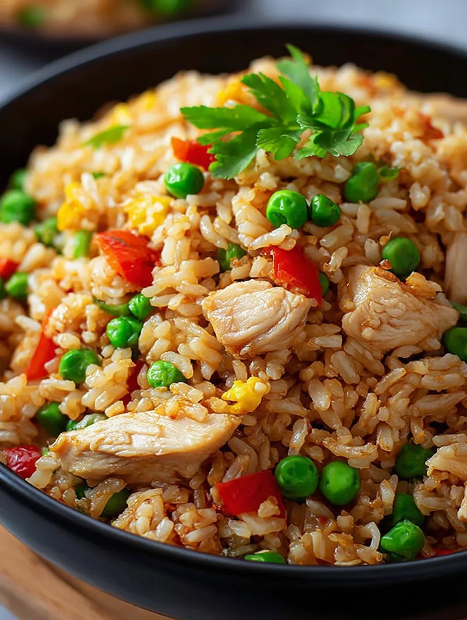 Ein schönes Gericht aus Reis und Peas mit Chicken.