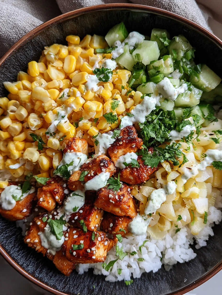 Ein Schüssel mit einer Mischung aus Rice, Kartoffeln, Kokosmelasse, Käse, Zwiebeln, Tomaten, Paprika, Zucchini, Koriander und Kokosmilch.