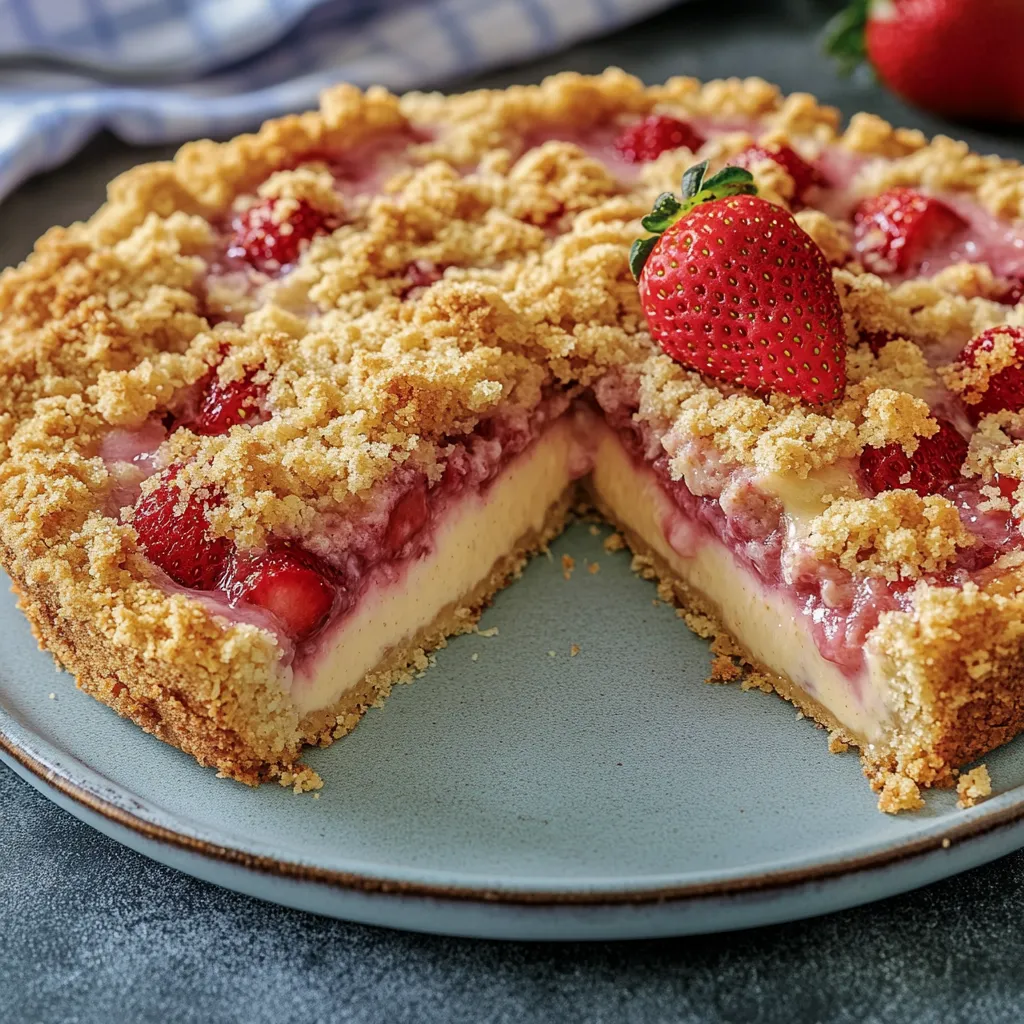 Eine Strawberry-Krusten-Torte mit Strawberries auf einem Teller.