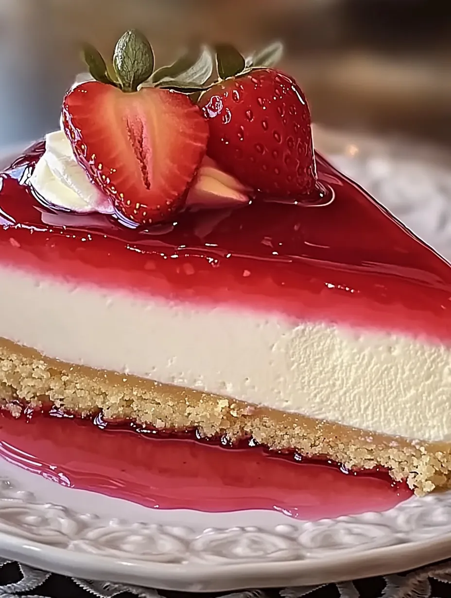 Ein K&auml;sekuchen ohne Backen mit Strawberries und Erdbeeren als Zutaten.