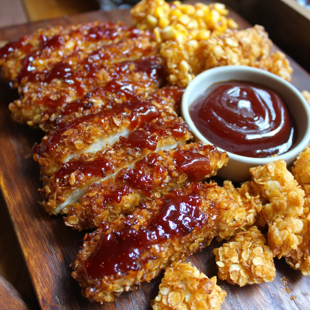 Eine Tafel mit frisch zubereiteten Fischsticks, die mit Ketchup und Kartoffeln garniert sind.