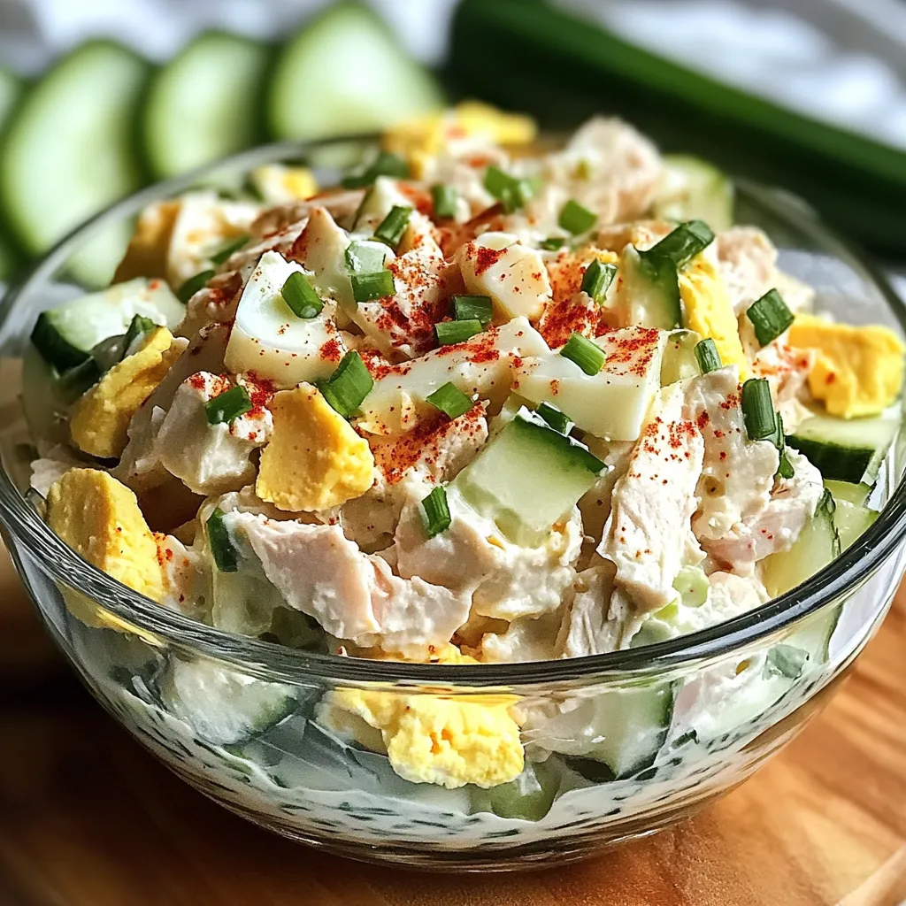 Ein Glas mit Salat, bestehend aus Kichererbsen, Zwiebeln, Eiern und Käse, garniert mit grünen Zwiebeln.