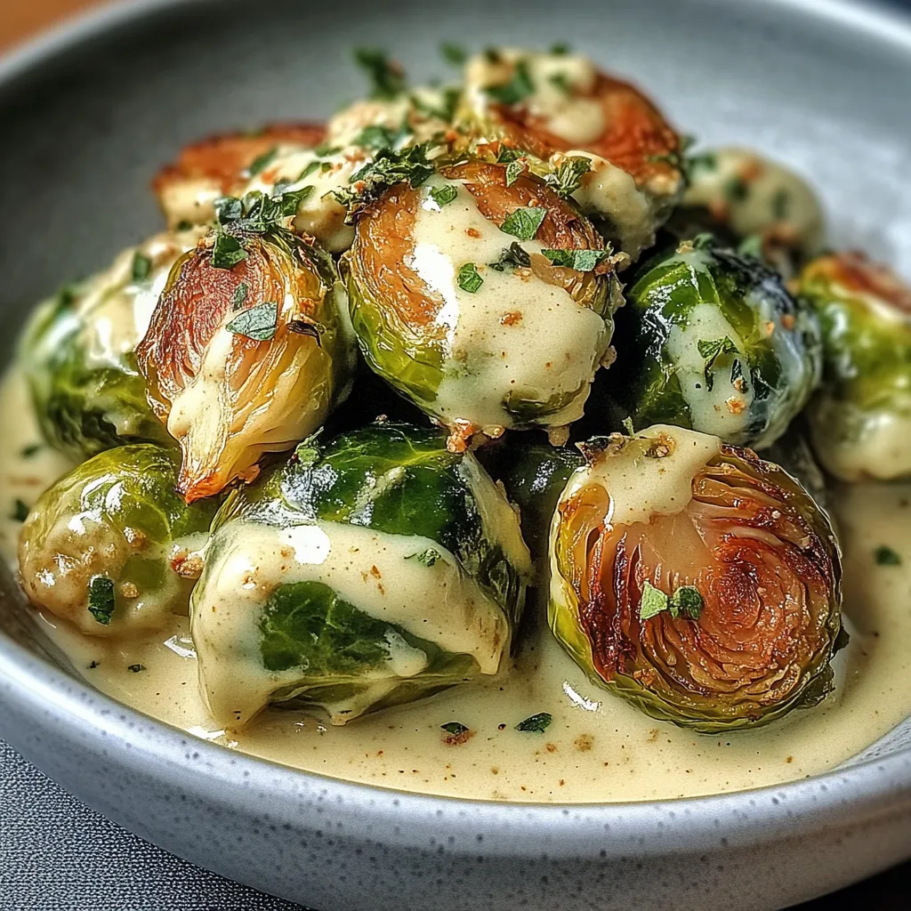 Ein Bild von Rosenkohl in Frischkäse-Senfsauce.