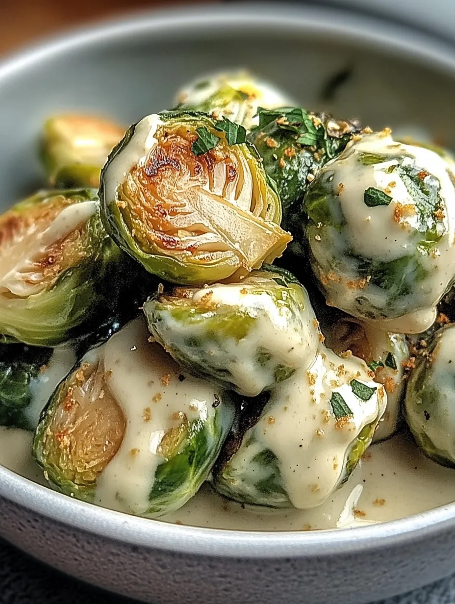 Ein Bild von Rosenkohl in Frischkäse-Senfsauce.