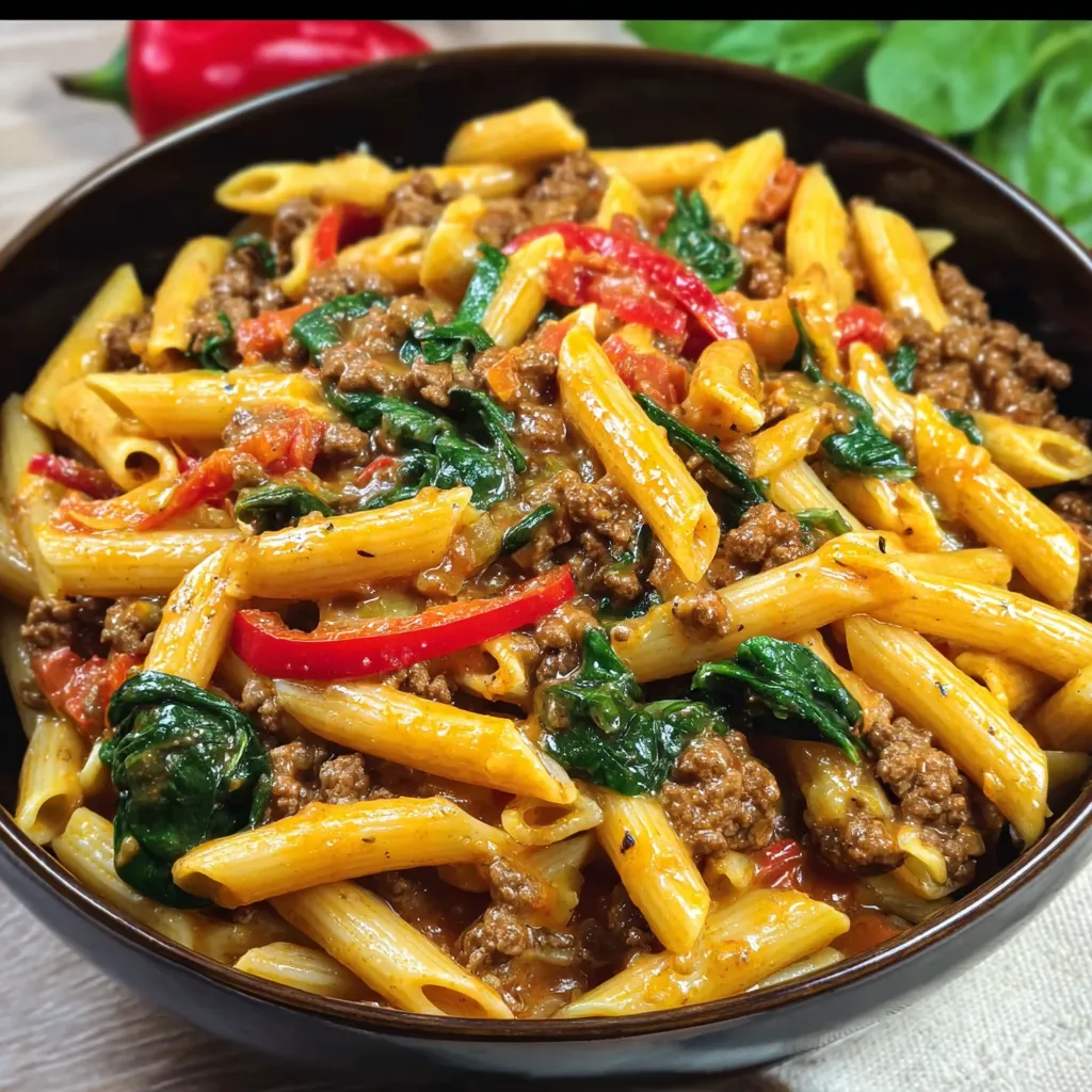 Ein BOWL mit PENNE PARMA, KOKOSSE, Zwiebeln und Tomaten.