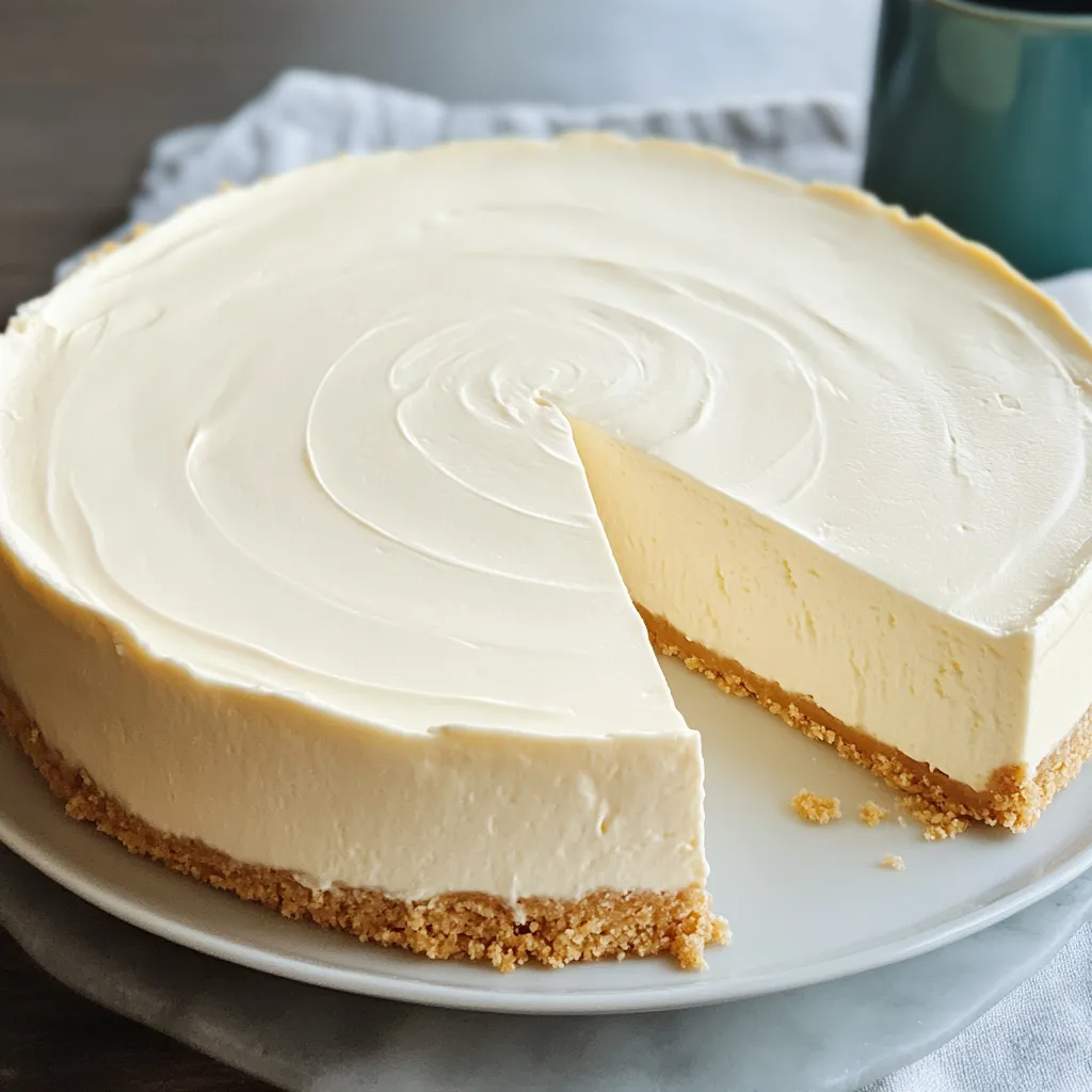 Ein Stück New York Cheesecake ohne Backen auf einem weißen Teller.