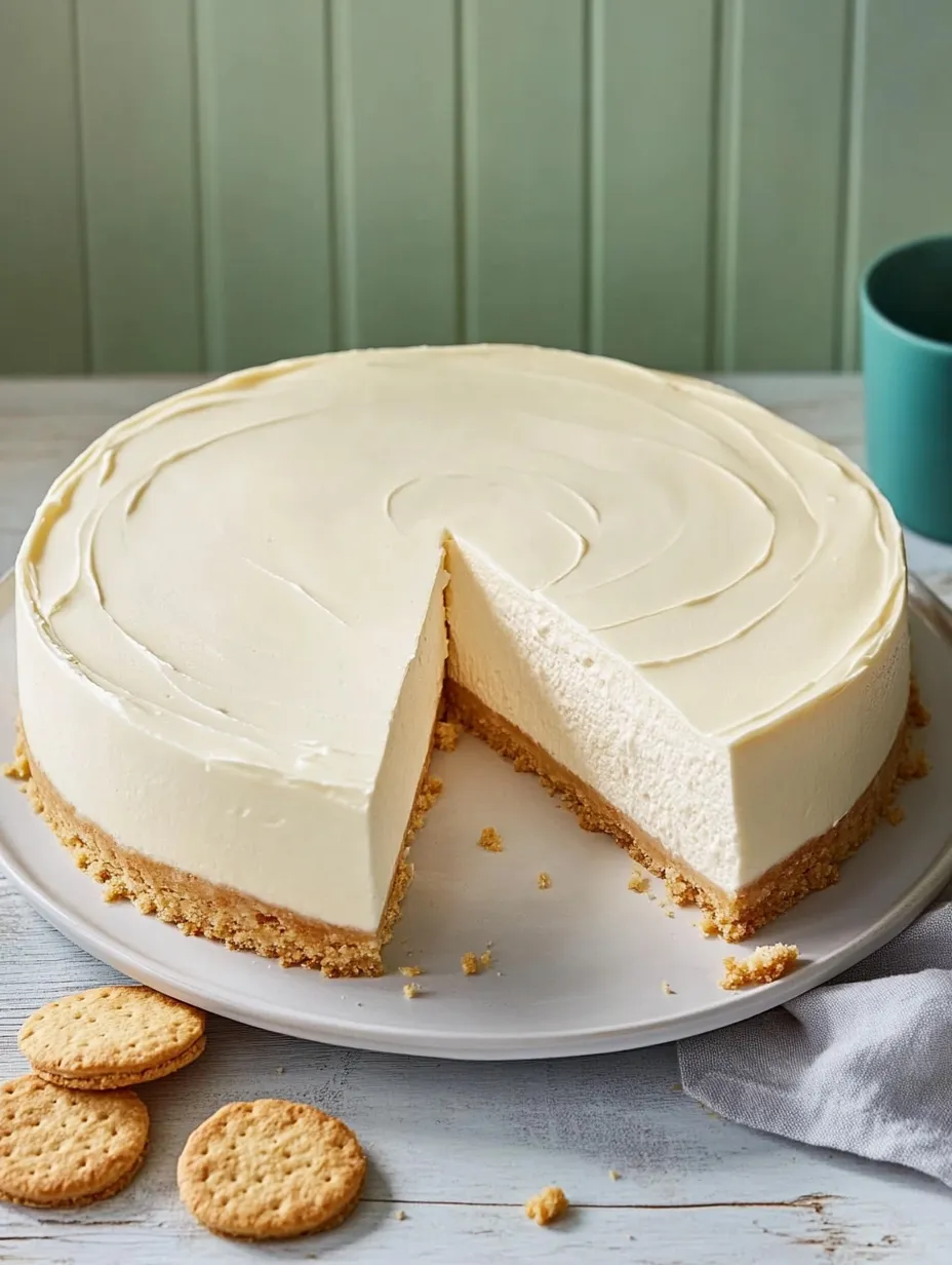 Ein St&uuml;ck New York Cheesecake ohne Backen auf einem Plate.