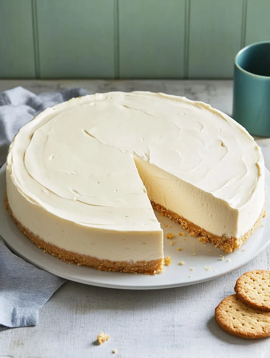 Ein St&uuml;ck New York Cheesecake ohne Backen auf einem wei&szlig;en Teller.