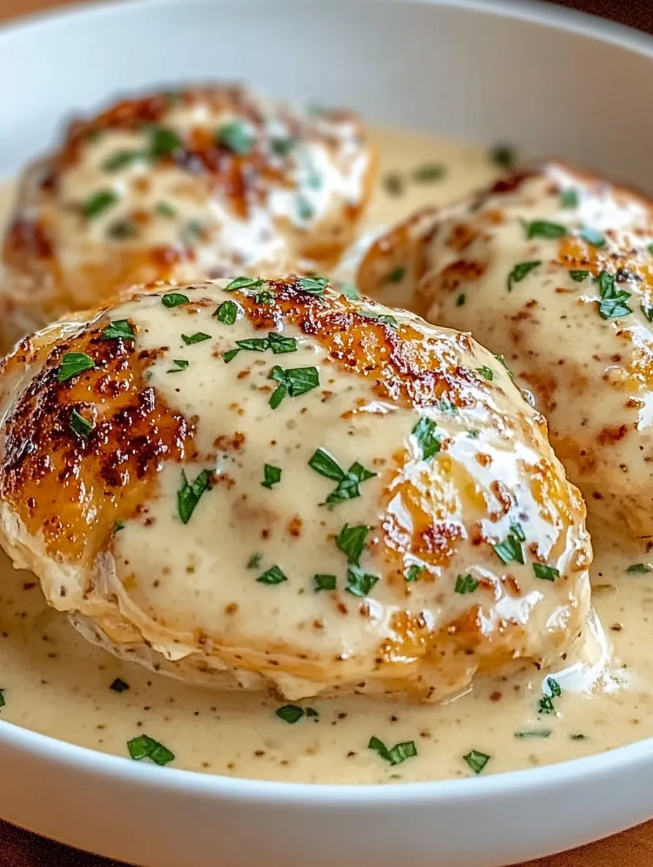 Ein Bild von Hühnchen in einer Sauce, die mit Parmesan und Frischkäse zubereitet wurde.