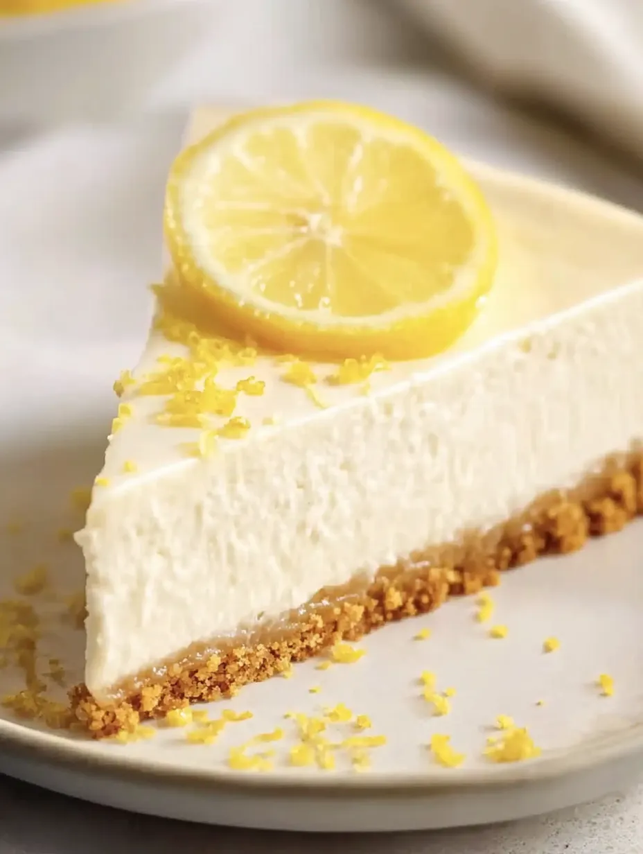 Ein Stück Frischkäse-Kuchen ohne Backen, mit einer leckeren Zitrone auf dem Deckel.