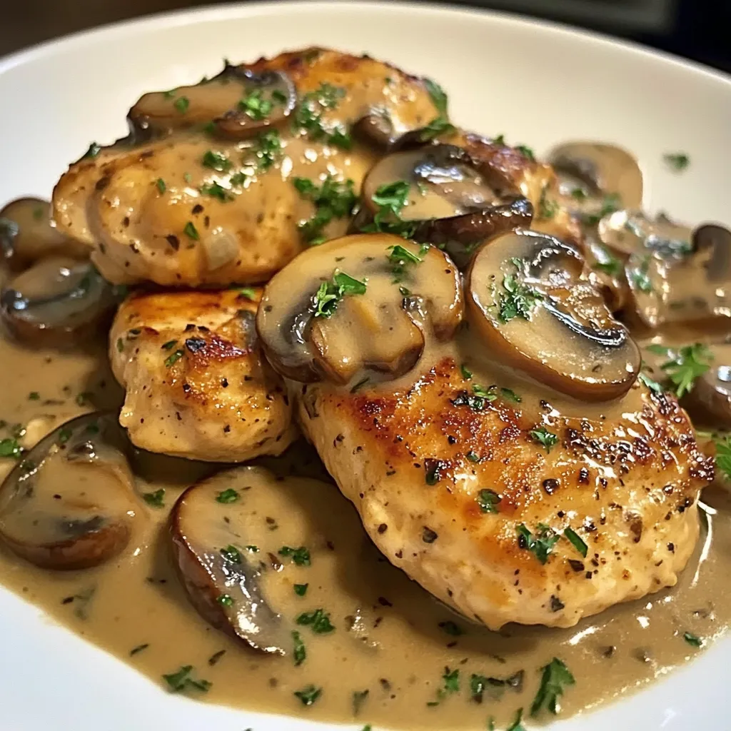 Eine Platte mit gegrillten Steakchen, die mit Mushrooms und Zwiebeln garniert sind.