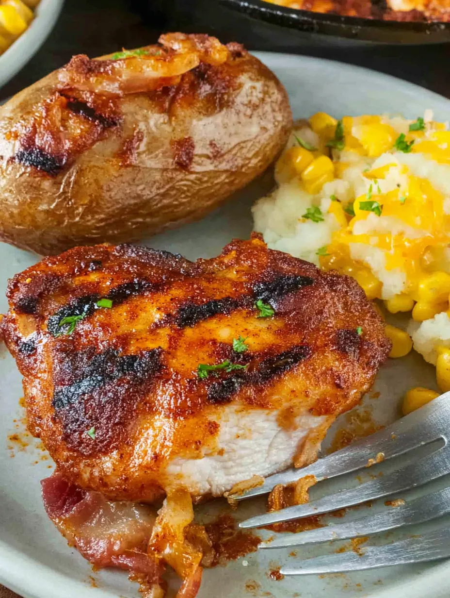 Eine Platte mit gegrilltem Steak, Kartoffeln und Korn.