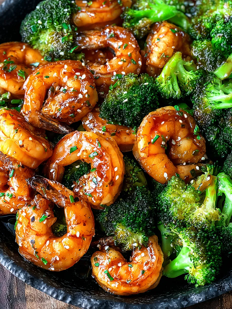 Ein Bild von einer Schüssel mit gegrilltem Shrimp und Brokkoli.