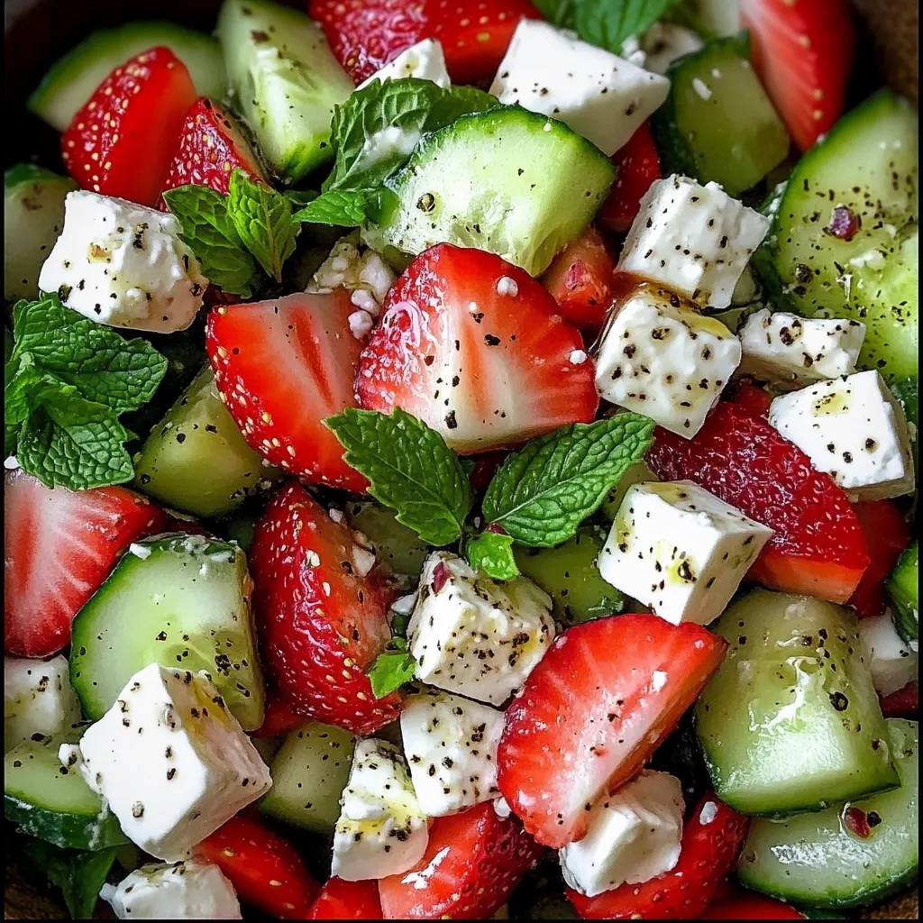 Eine Schüssel mit frischem Obst, darunter Strawberries, Mint und Käse.