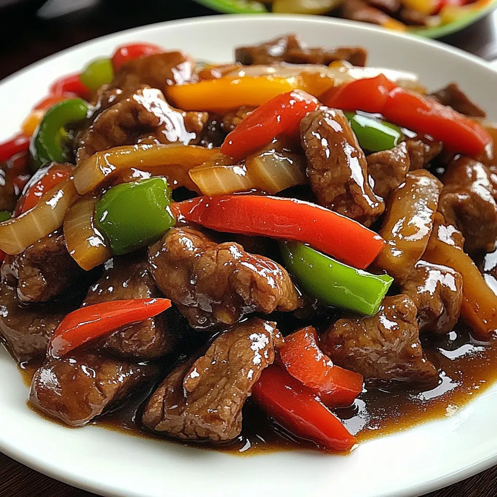Ein weißer Teller mit einer Mischung aus Fleisch, Paprika, Zwiebeln und Chili.