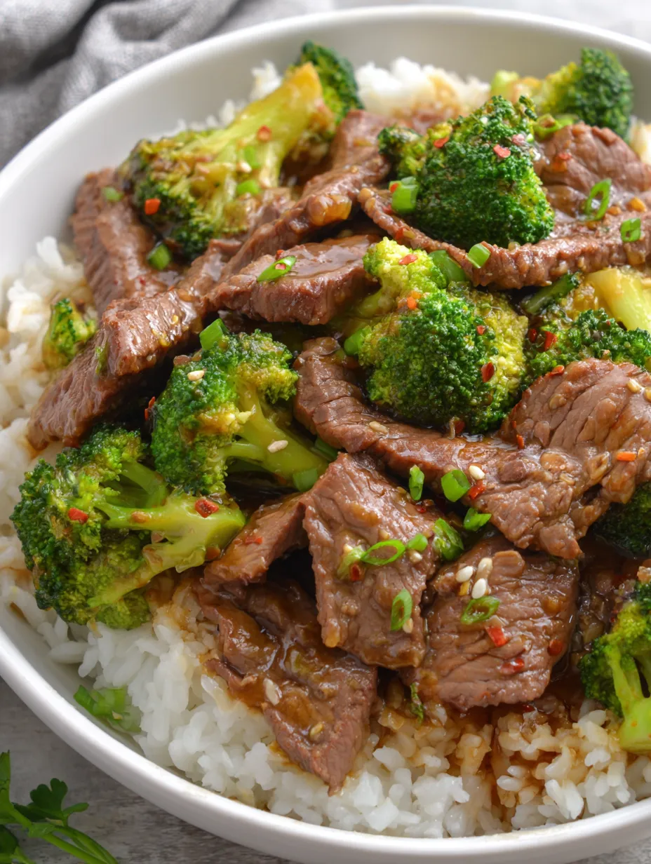 Ein weißer Teller mit einer Mischung aus Rice und Fleisch, darunter eine Menge von Broccoli.