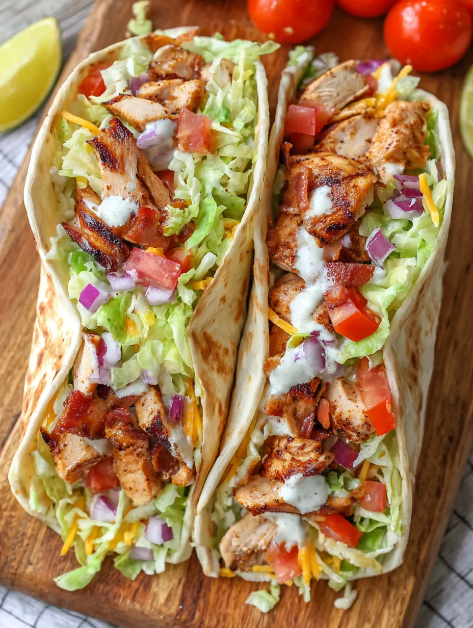 Zwei Tacos mit Chicken und Salat auf einem Tisch.