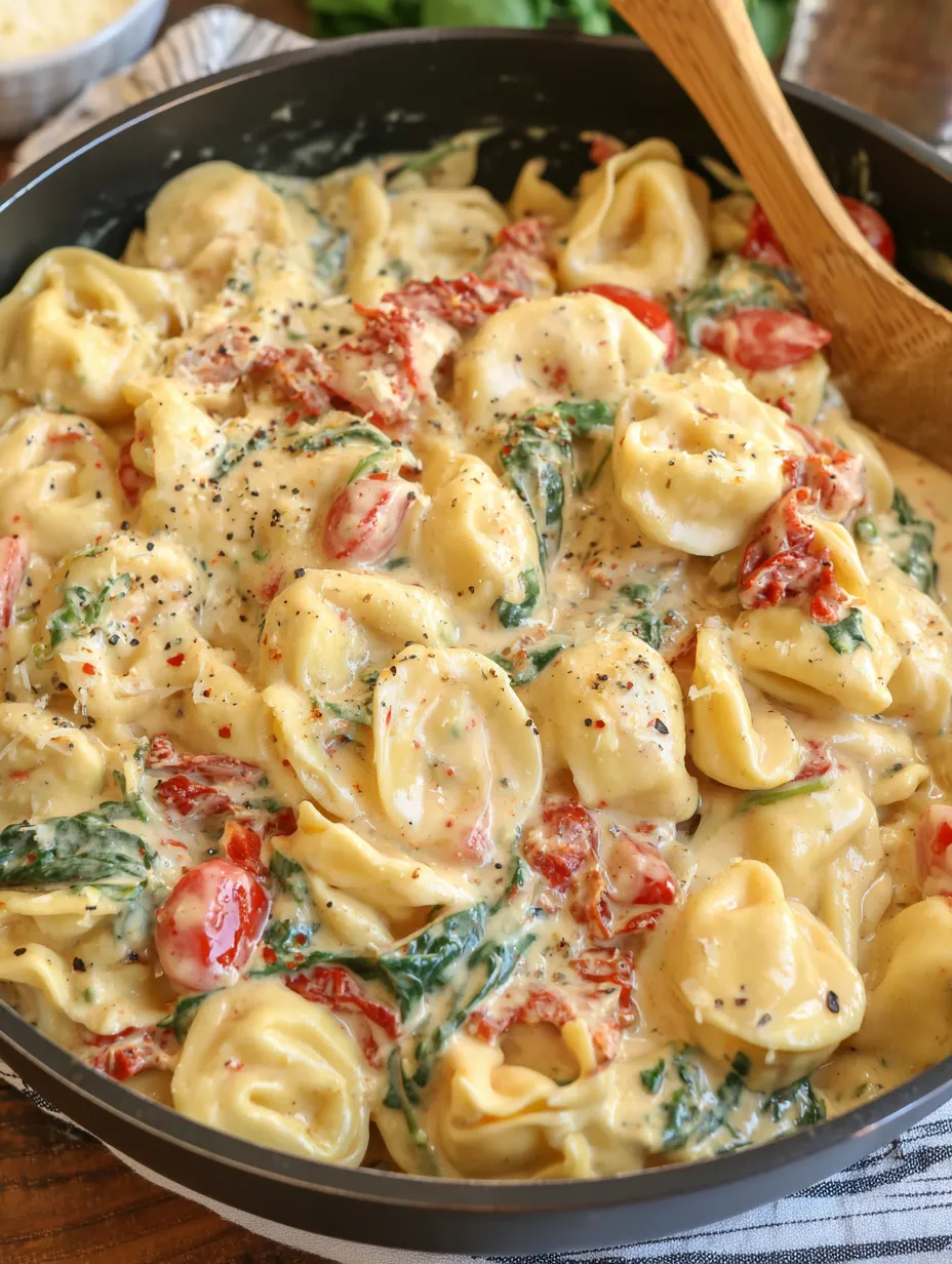 Ein Schmelztopf mit Pasta, Tomaten, Zwiebeln und Käse.