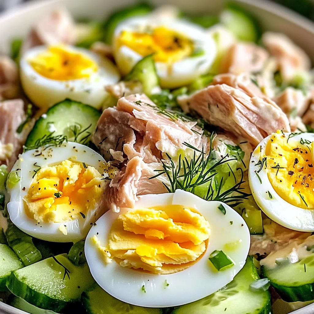 Ein Schüssel mit Eiern, Zwiebeln, Salat und gekochtem Hühnchen.