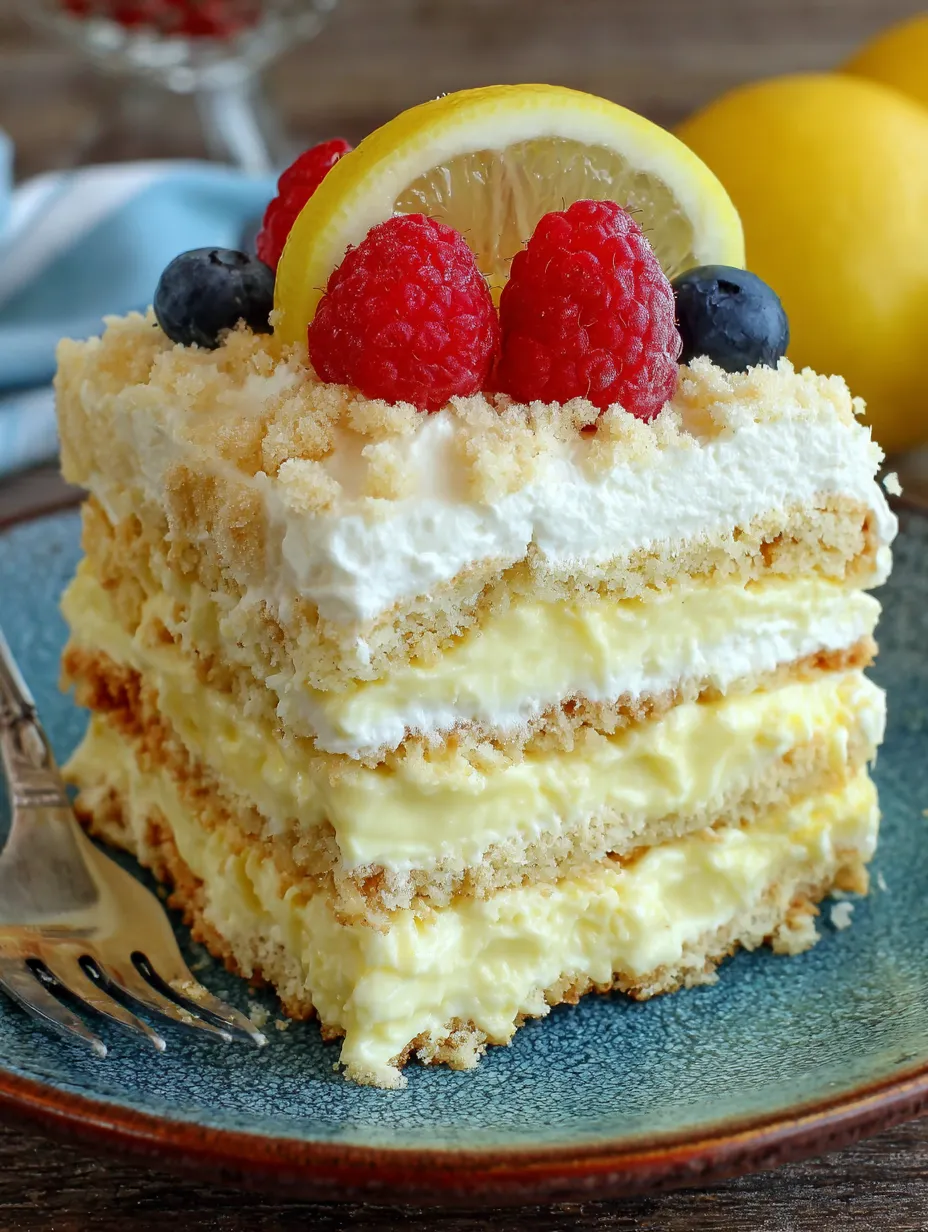 Eine Schicht von Vanillekuchen mit Raspberrys und Zitrusfrüchten.