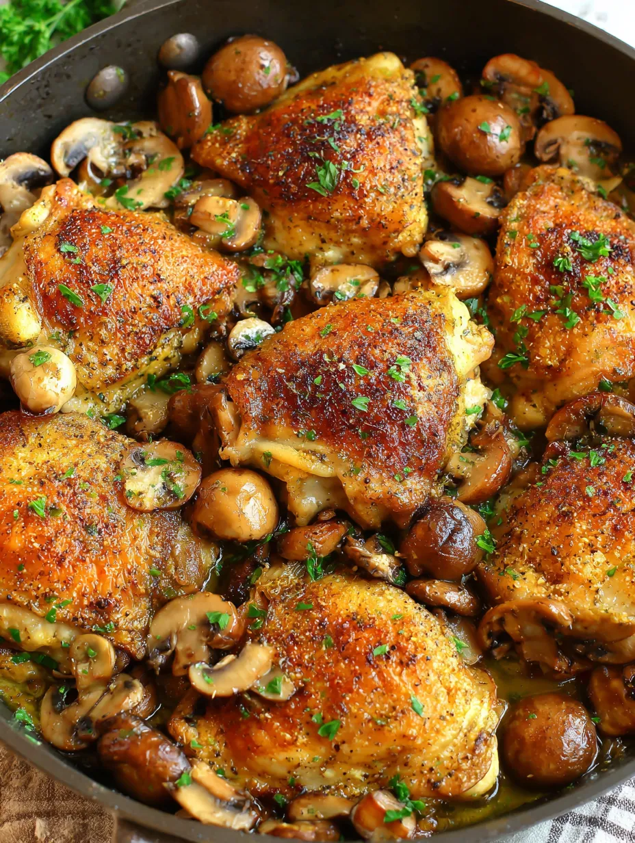 Chicken mit Mushrooms und Parsley.