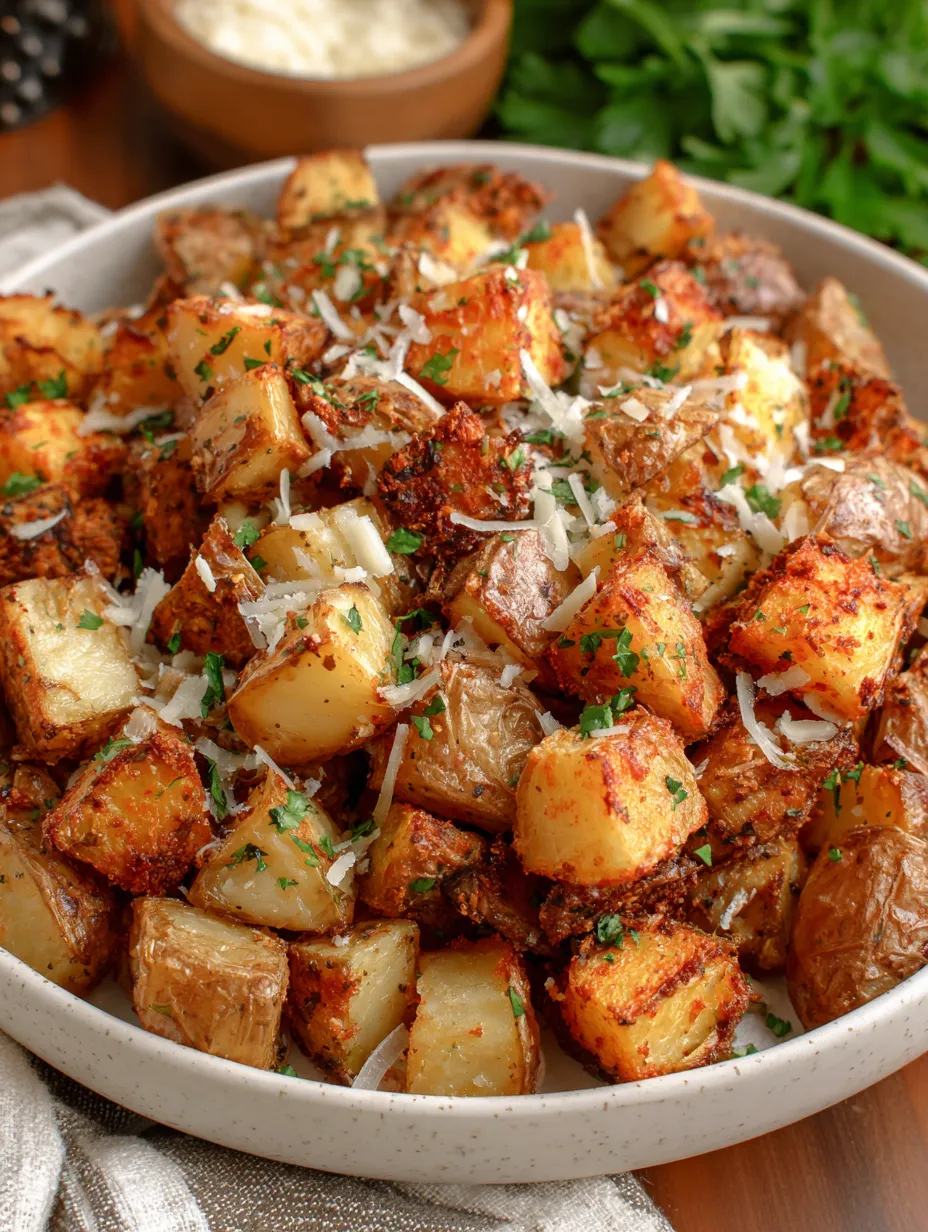 Ein großer Topf mit gegrillten Paprika, die mit Parmesan und Zwiebeln garniert sind.